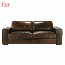 Wholesale Furniture Vintage Brown 2 Seat Living Room Couch In Genuine Leather